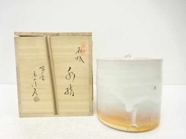 JAPANESE TEA CEREMONY / HAGI WARE / MIZUSASHI / WHITE GLAZE / ARTISAN WORK 